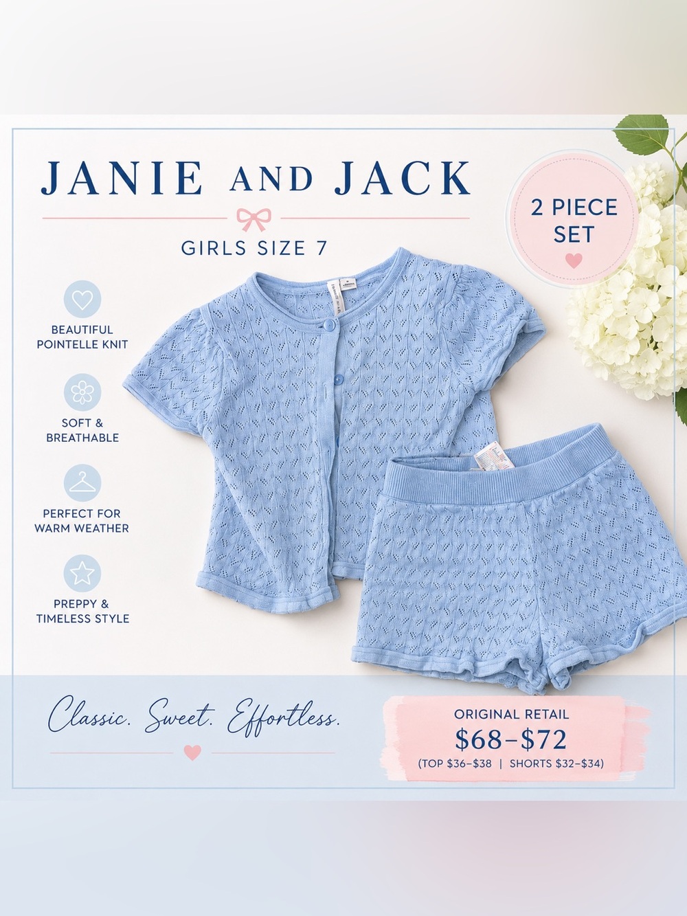 Janie and Jack Light Blue Knit Short Set